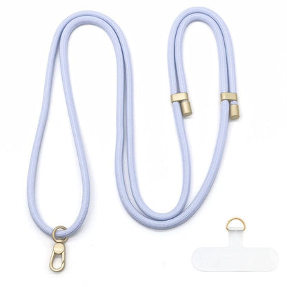 Cordon bleu pastel type mauve avec des détails dorés qui s'adapte à toutes les coques