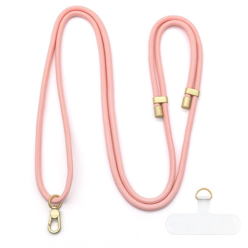 Cordon rose clair avec des détails dorés qui s'adapte à toutes les coques