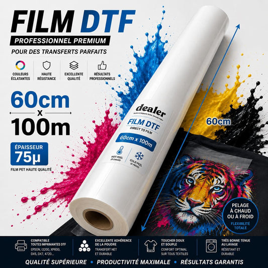 Coque Sublimation Consommable DTF Film DTF Pro 60cm x 100m - Pelage à chaud ou à froid – 75 µ Film DTF Pro 60cm x 100m - Pelage à chaud ou à froid – 75 µ
